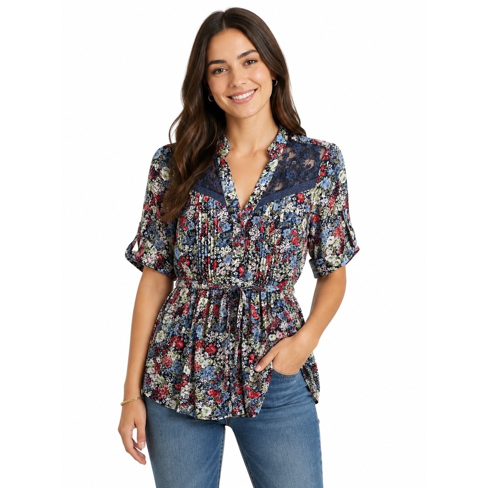 American Rag Floral Lace Yoke Peplum Blouse S Garden Party Romantic Cottagecore